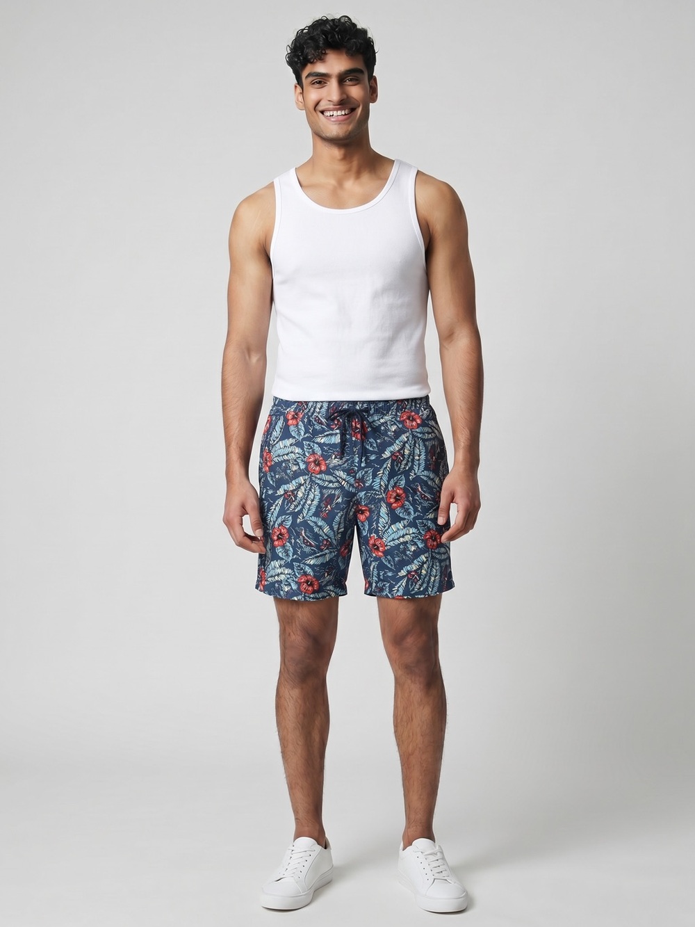Gap‎ Stretch Board Shorts Tropical Floral Swim Trunks Navy Hawaiian Surf Beach